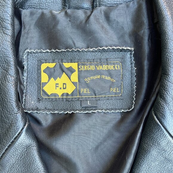 Vintage 90s Y2K Men's Sergio Vadducci Black Leather Blazer Jacket Size Large - Picture 6 of 6